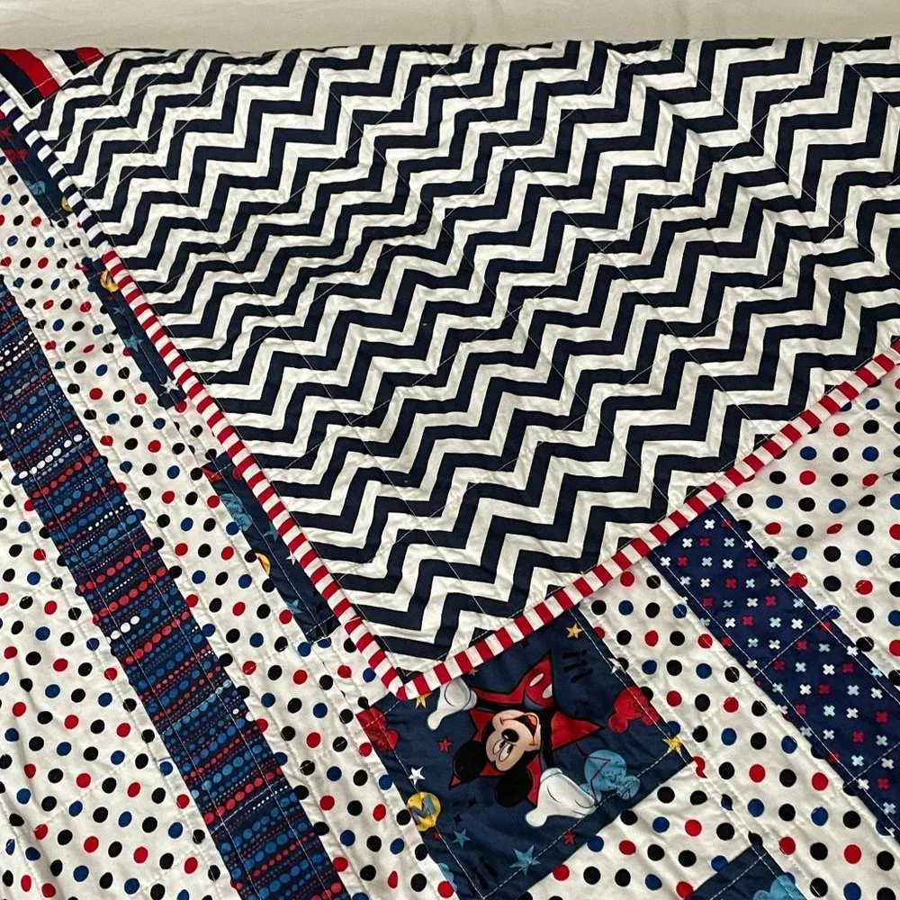 Handcrafted Mickey Mouse Quilt Pieced Patchwork Kids Activity Play Mat Blanket